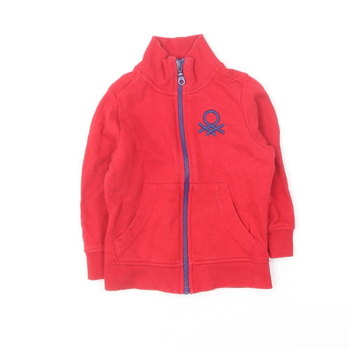 United Colors of Benetton Boys Red Cotton Full Zip Sweatshirt Size 2 Years Zip