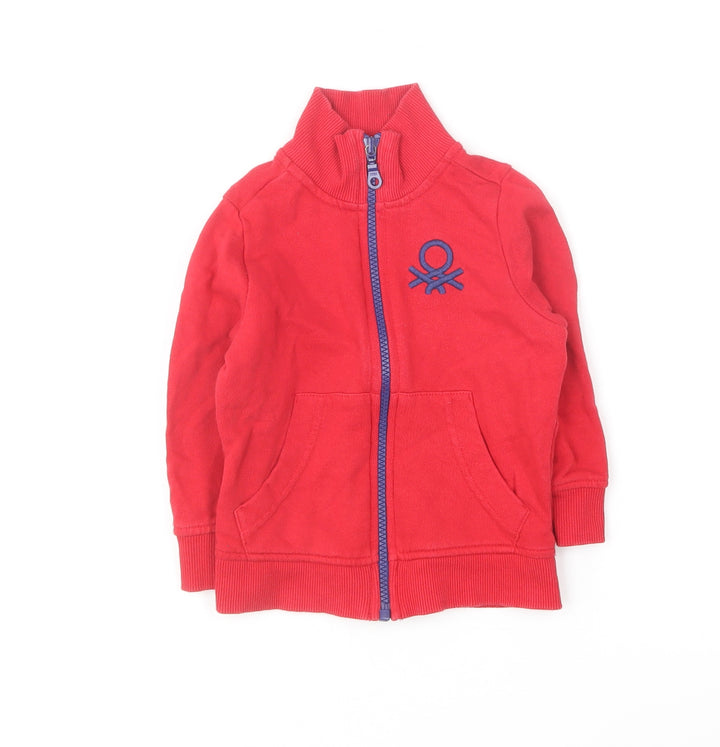 United Colors of Benetton Boys Red Cotton Full Zip Sweatshirt Size 2 Years Zip