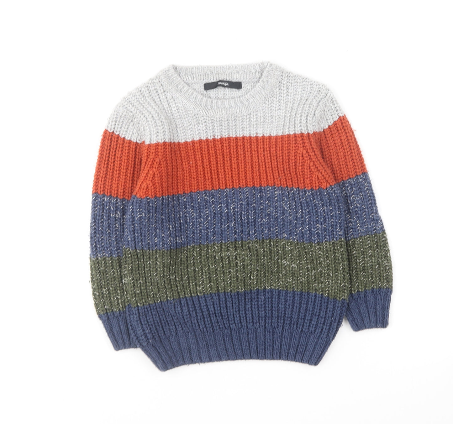 George Boys Multicoloured Round Neck Striped Acrylic Pullover Jumper Size 3-4 Years
