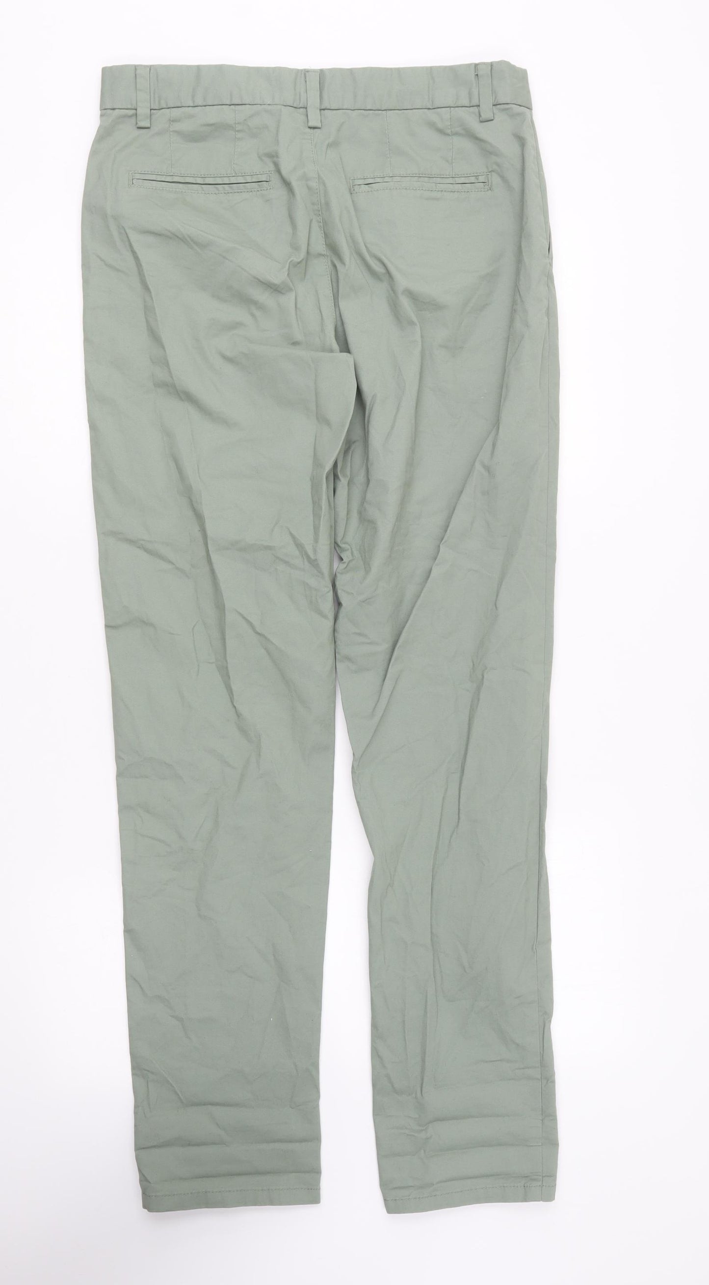 Denim & Co. Mens Green Cotton Chino Trousers Size 32 in L34 in Slim Button