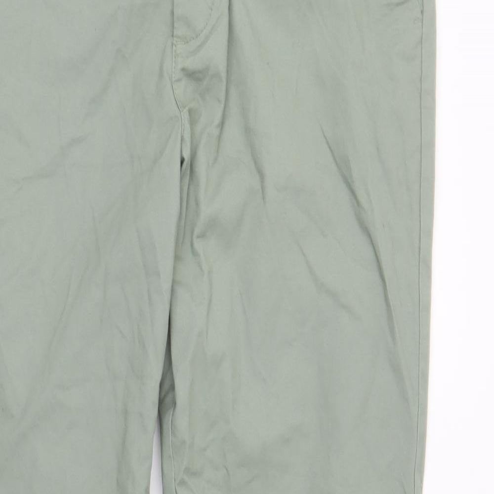 Denim & Co. Mens Green Cotton Chino Trousers Size 32 in L34 in Slim Button