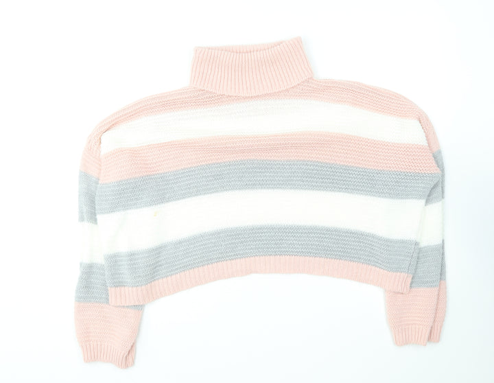 Quiz Womens Multicoloured Roll Neck Striped Acrylic Pullover Jumper Size M
