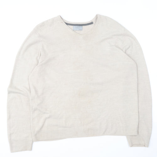 Marks and Spencer Mens Beige V-Neck Acrylic Pullover Jumper Size XL