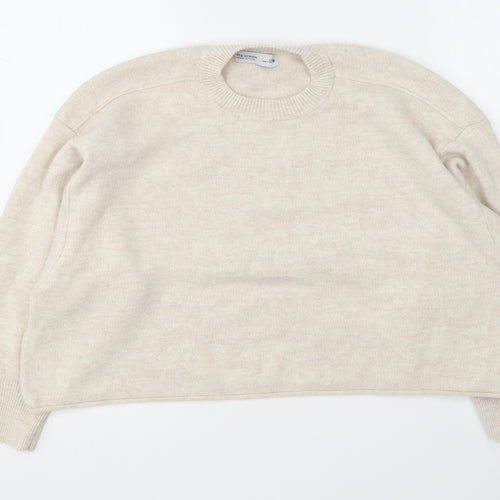 STB Women Womens Beige Round Neck Acrylic Pullover Jumper Size S