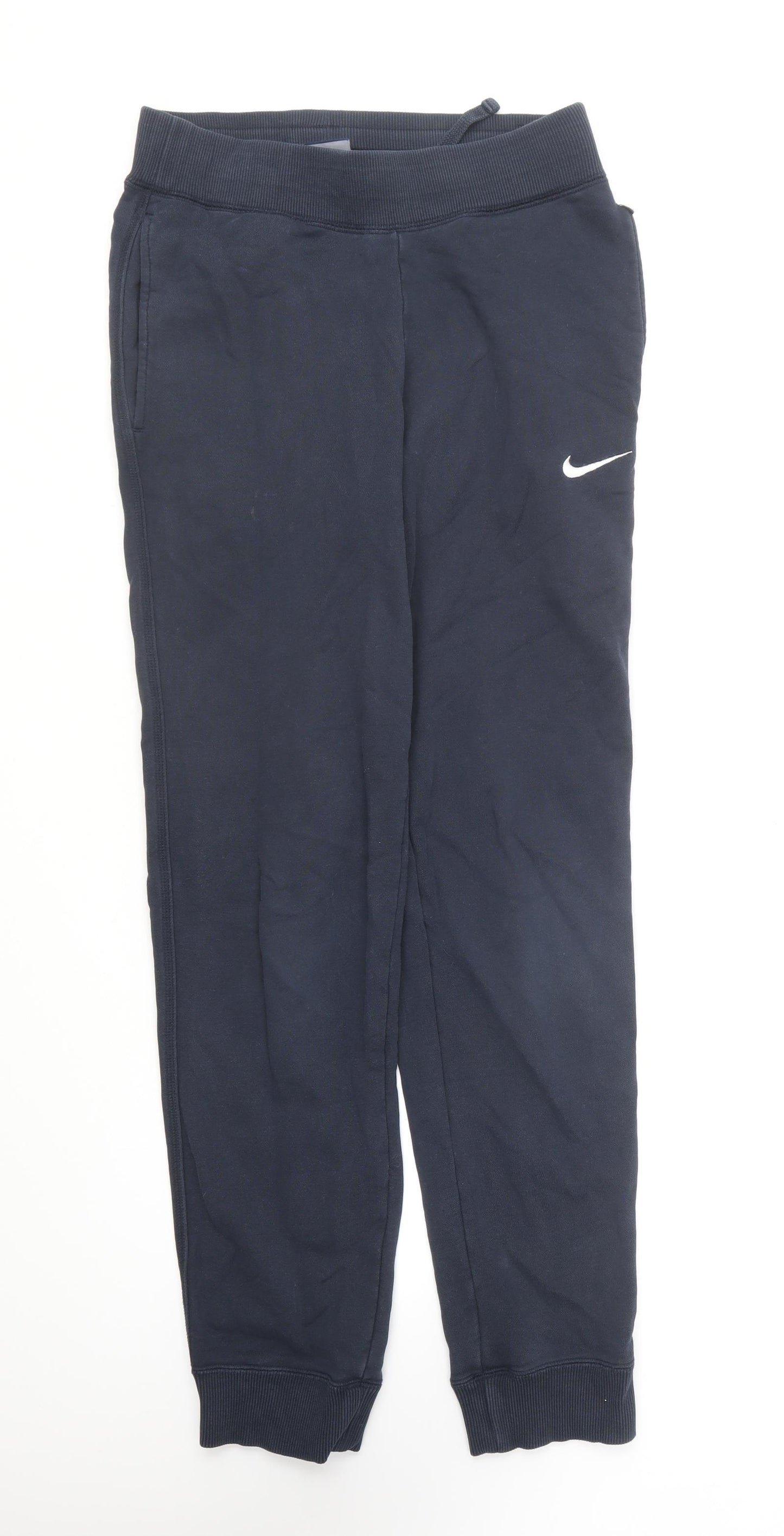 Nike Womens Blue Cotton Jogger Trousers Size XS L26 in Regular Drawstring