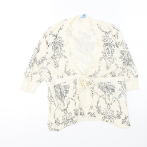 Oasis Womens Ivory V-Neck Geometric Cotton Cardigan Jumper Size 12