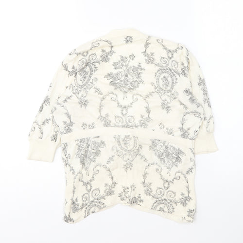 Oasis Womens Ivory V-Neck Geometric Cotton Cardigan Jumper Size 12