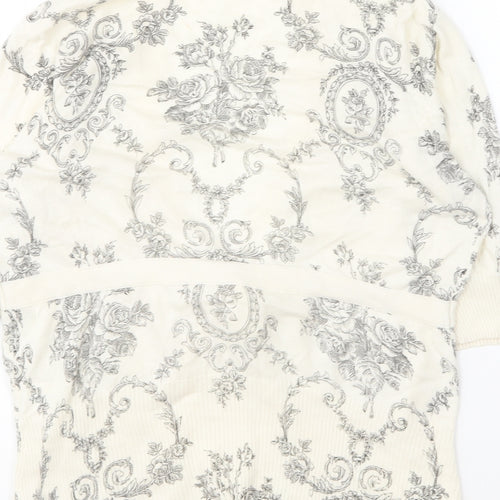 Oasis Womens Ivory V-Neck Geometric Cotton Cardigan Jumper Size 12