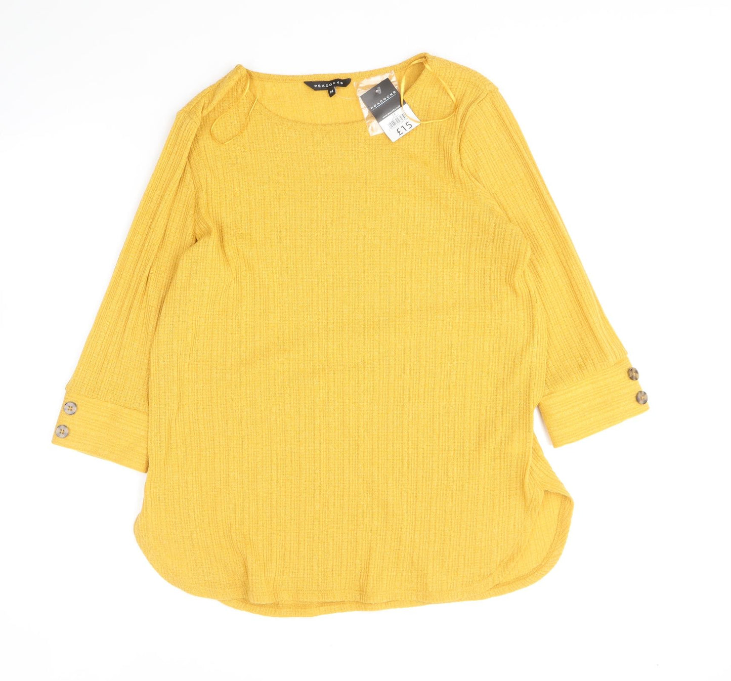 Peacocks Womens Yellow Round Neck Polyester Pullover Jumper Size 14