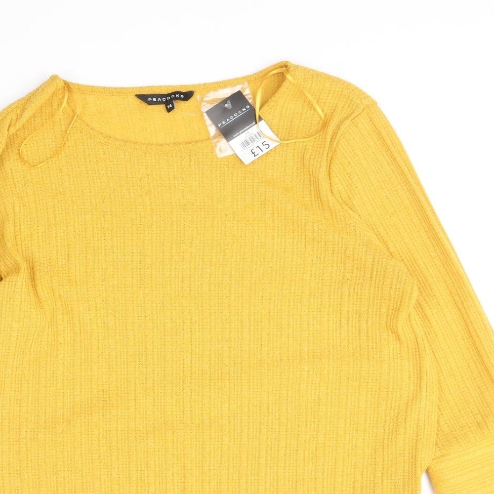 Peacocks Womens Yellow Round Neck Polyester Pullover Jumper Size 14