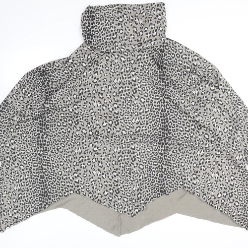 Preworn Womens Grey Roll Neck Animal Print Cotton Pullover Jumper Size 16 - Leopard Print