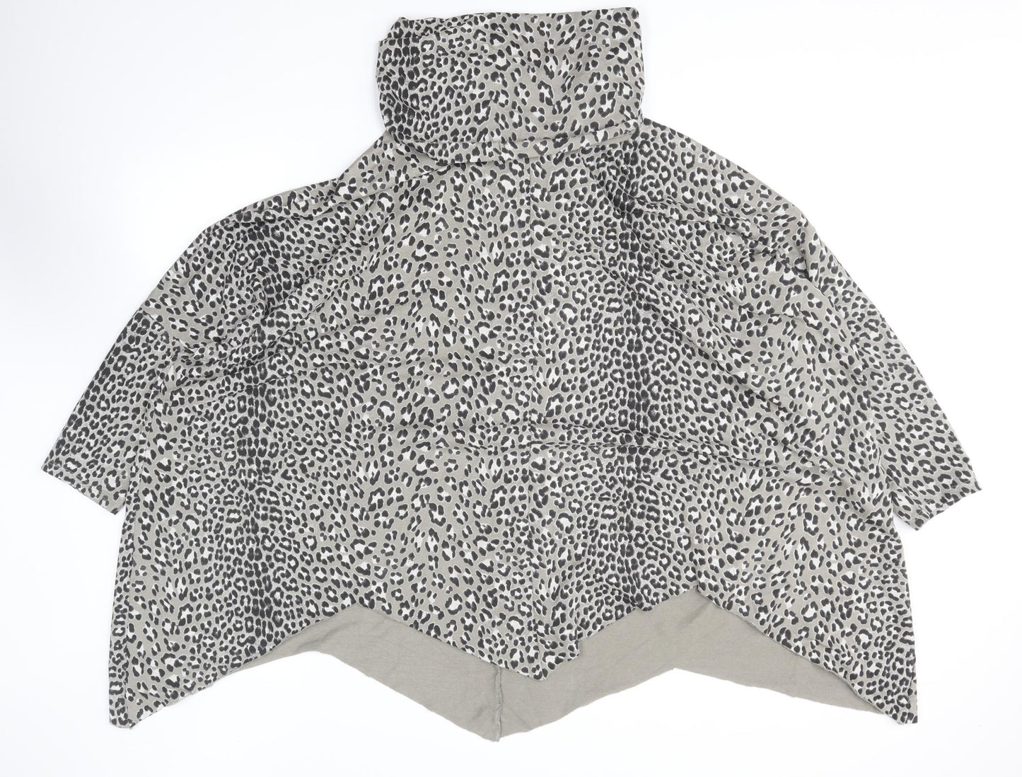 Preworn Womens Grey Roll Neck Animal Print Cotton Pullover Jumper Size 16 - Leopard Print