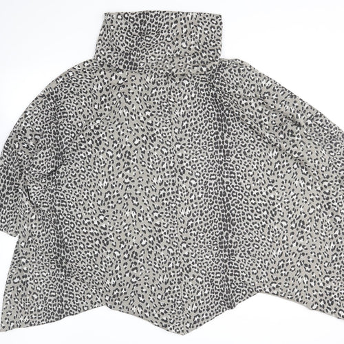 Preworn Womens Grey Roll Neck Animal Print Cotton Pullover Jumper Size 16 - Leopard Print