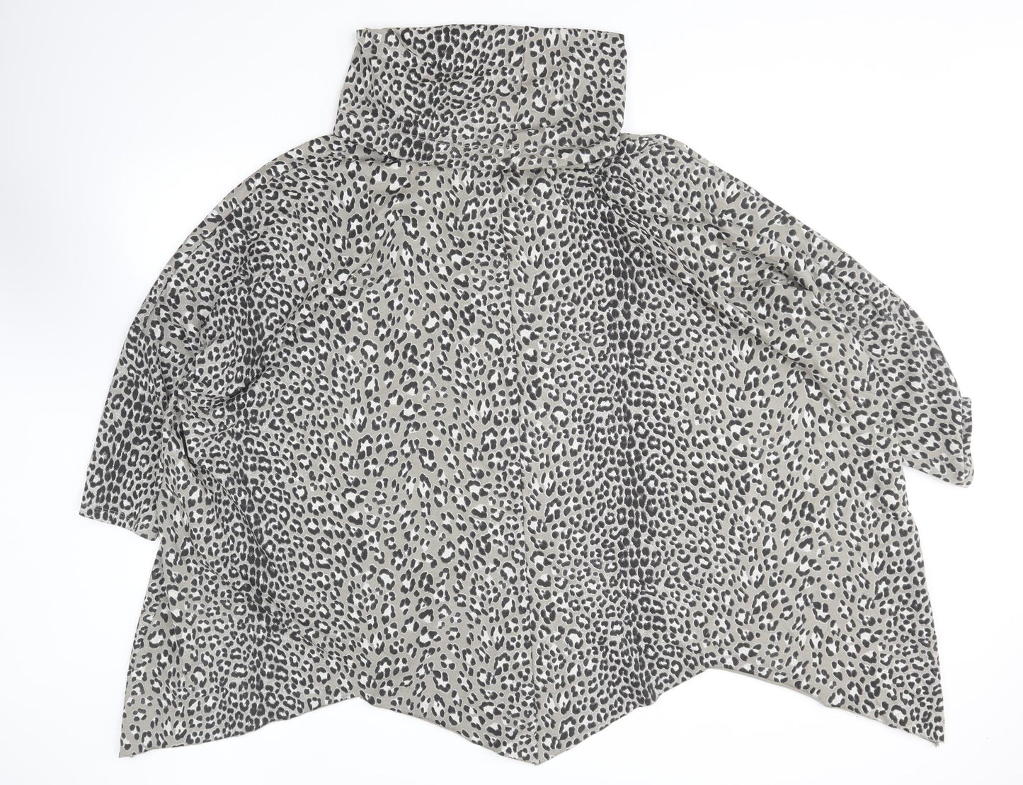 Preworn Womens Grey Roll Neck Animal Print Cotton Pullover Jumper Size 16 - Leopard Print