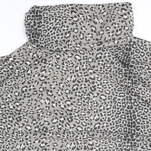 Preworn Womens Grey Roll Neck Animal Print Cotton Pullover Jumper Size 16 - Leopard Print
