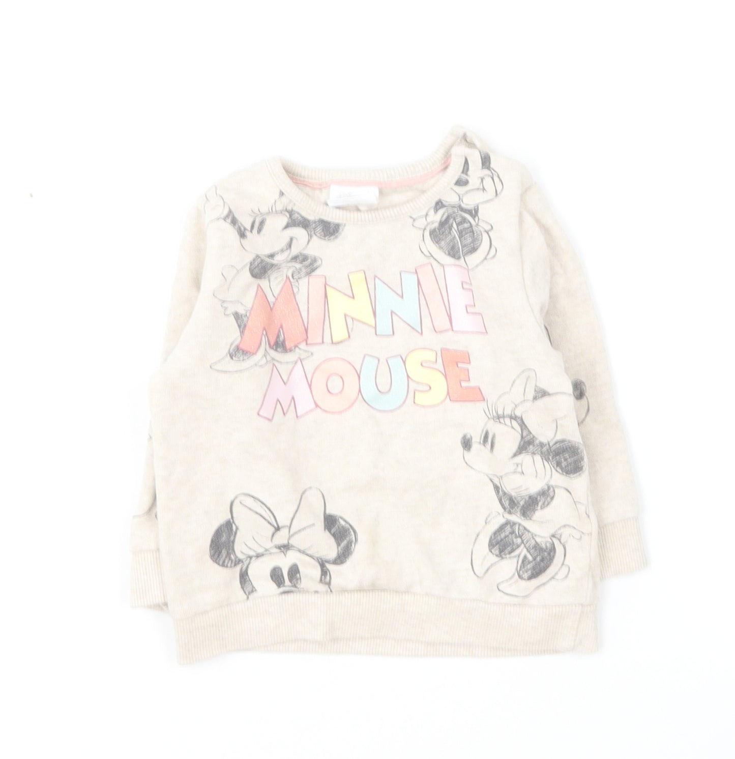 Primark Baby Beige Cotton Pullover Jumper Size 6-9 Months Snap - Minnie Mouse