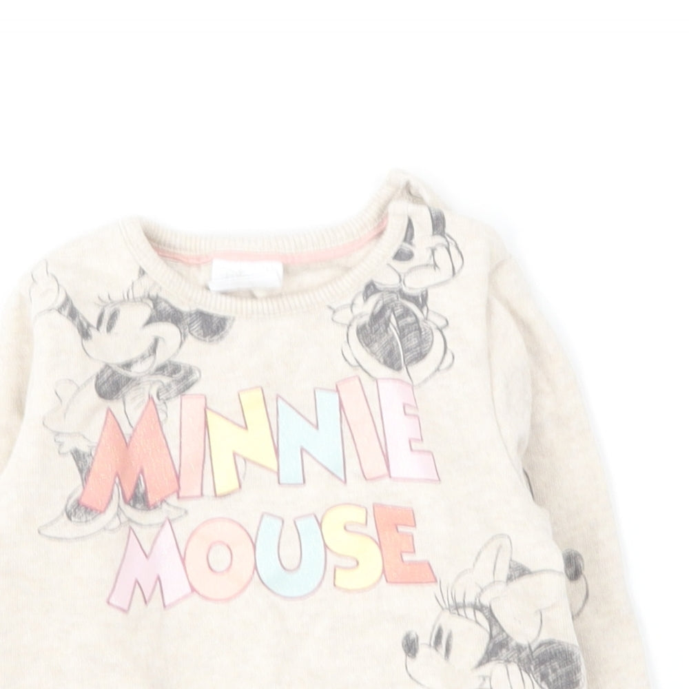 Primark Baby Beige Cotton Pullover Jumper Size 6-9 Months Snap - Minnie Mouse