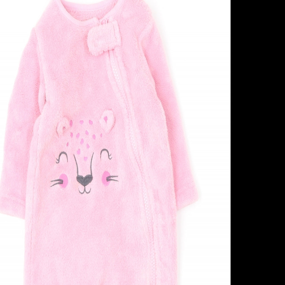 Dunnes Stores Girls Pink Solid Polyester Robe One Piece Size 3-6 Months Zip - Animal