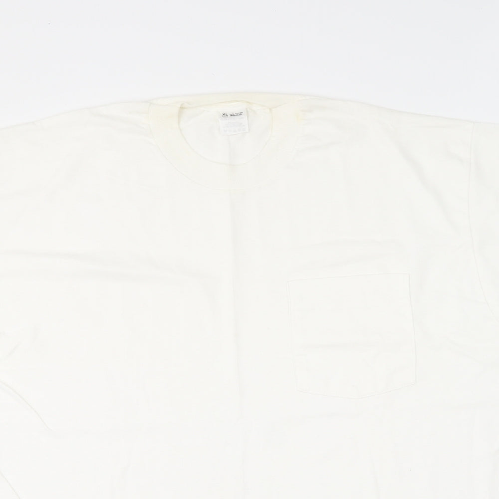 Preworn Mens White Cotton T-Shirt Size XL Round Neck