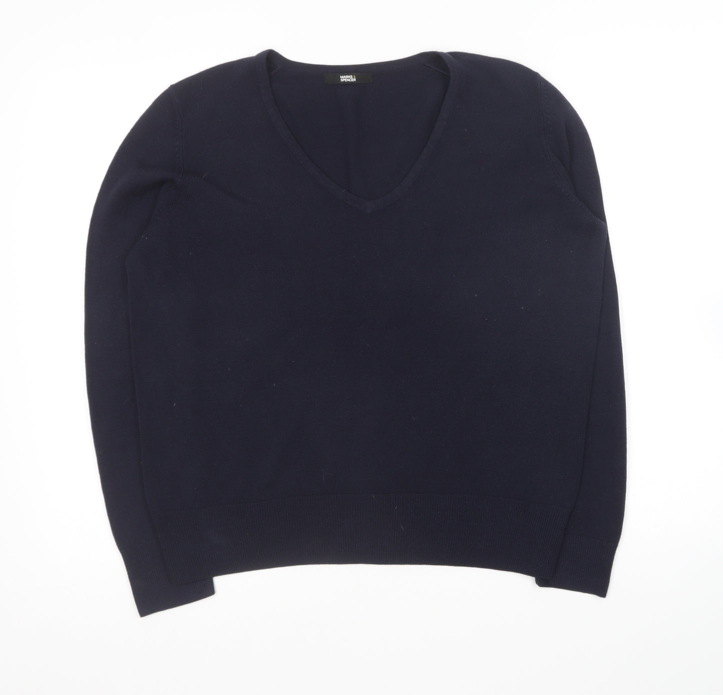 Marks and Spencer Womens Blue Round Neck Acrylic Pullover Jumper Size 14
