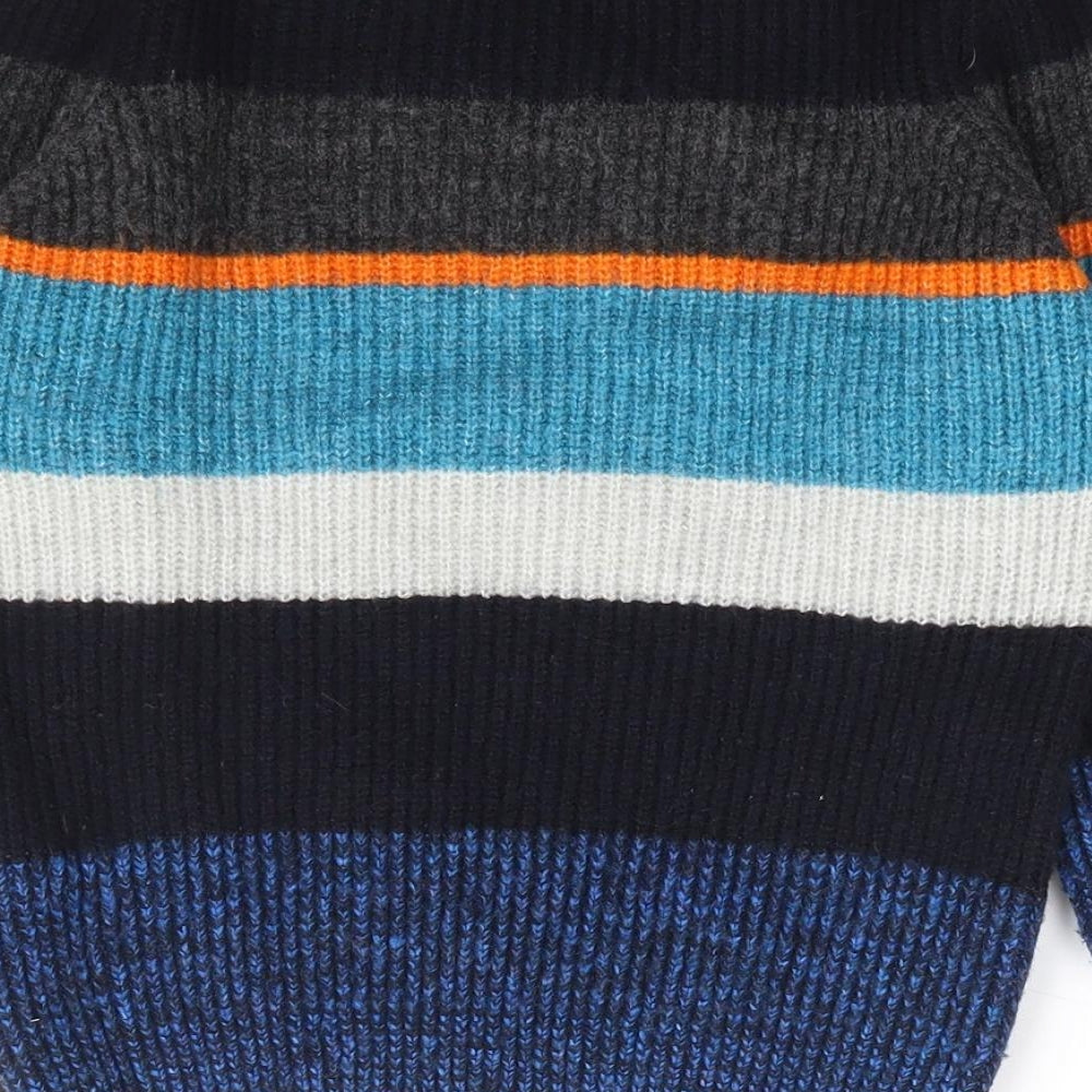 Marks and Spencer Boys Blue Round Neck Striped Acrylic Pullover Jumper Size 3-4 Years Pullover