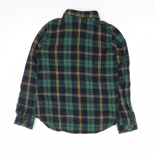 New Look Girls Green Plaid 100% Cotton Jersey Button-Up Size 12 Years Collared Button