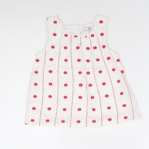 Marks and Spencer Girls Ivory Geometric 100% Cotton Jersey Tank Size 3-4 Years Round Neck Button