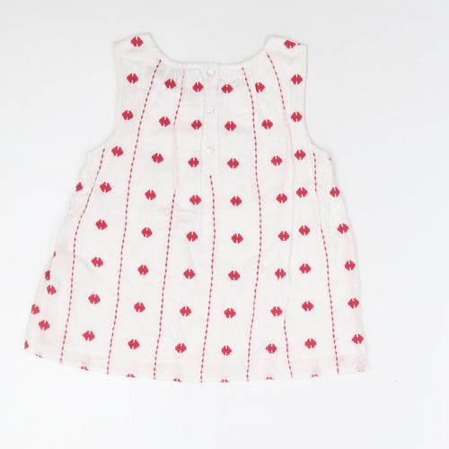Marks and Spencer Girls Ivory Geometric 100% Cotton Jersey Tank Size 3-4 Years Round Neck Button