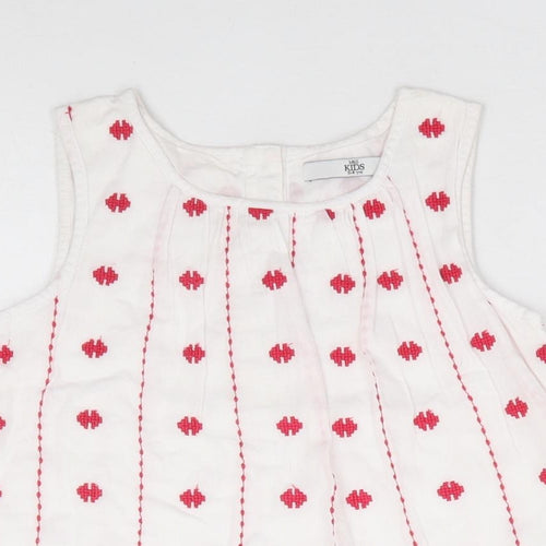 Marks and Spencer Girls Ivory Geometric 100% Cotton Jersey Tank Size 3-4 Years Round Neck Button