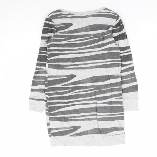 NEXT Girls Grey Geometric 100% Cotton Jumper Dress Size 8 Years Round Neck Pullover