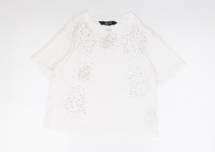 New Look Girls Ivory Cotton Jersey T-Shirt Size 12-13 Years Round Neck Pullover
