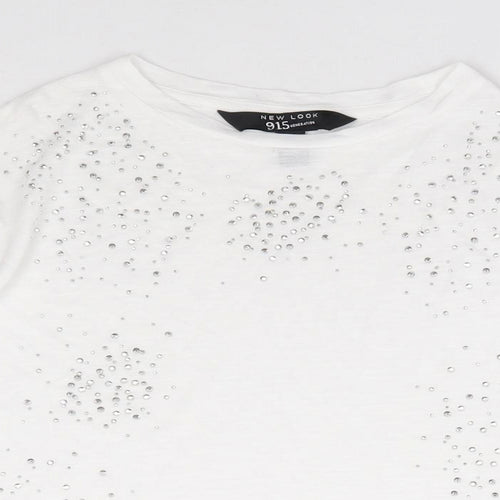 New Look Girls Ivory Cotton Jersey T-Shirt Size 12-13 Years Round Neck Pullover