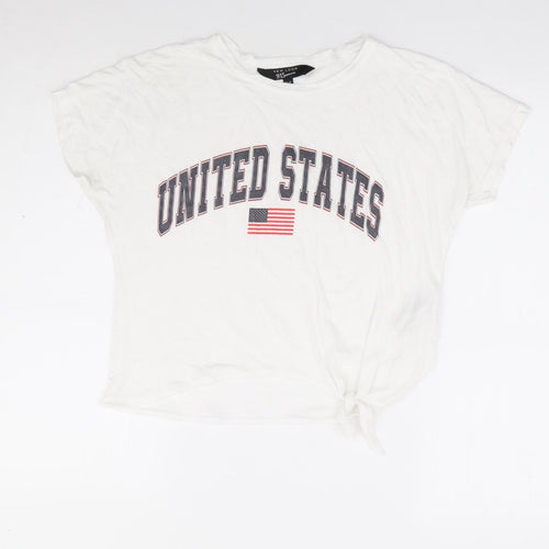 New Look Girls Ivory Cotton Jersey T-Shirt Size 12-13 Years Round Neck Pullover - United States