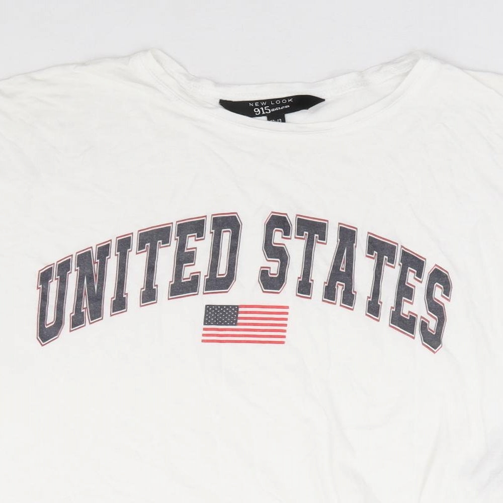 New Look Girls Ivory Cotton Jersey T-Shirt Size 12-13 Years Round Neck Pullover - United States