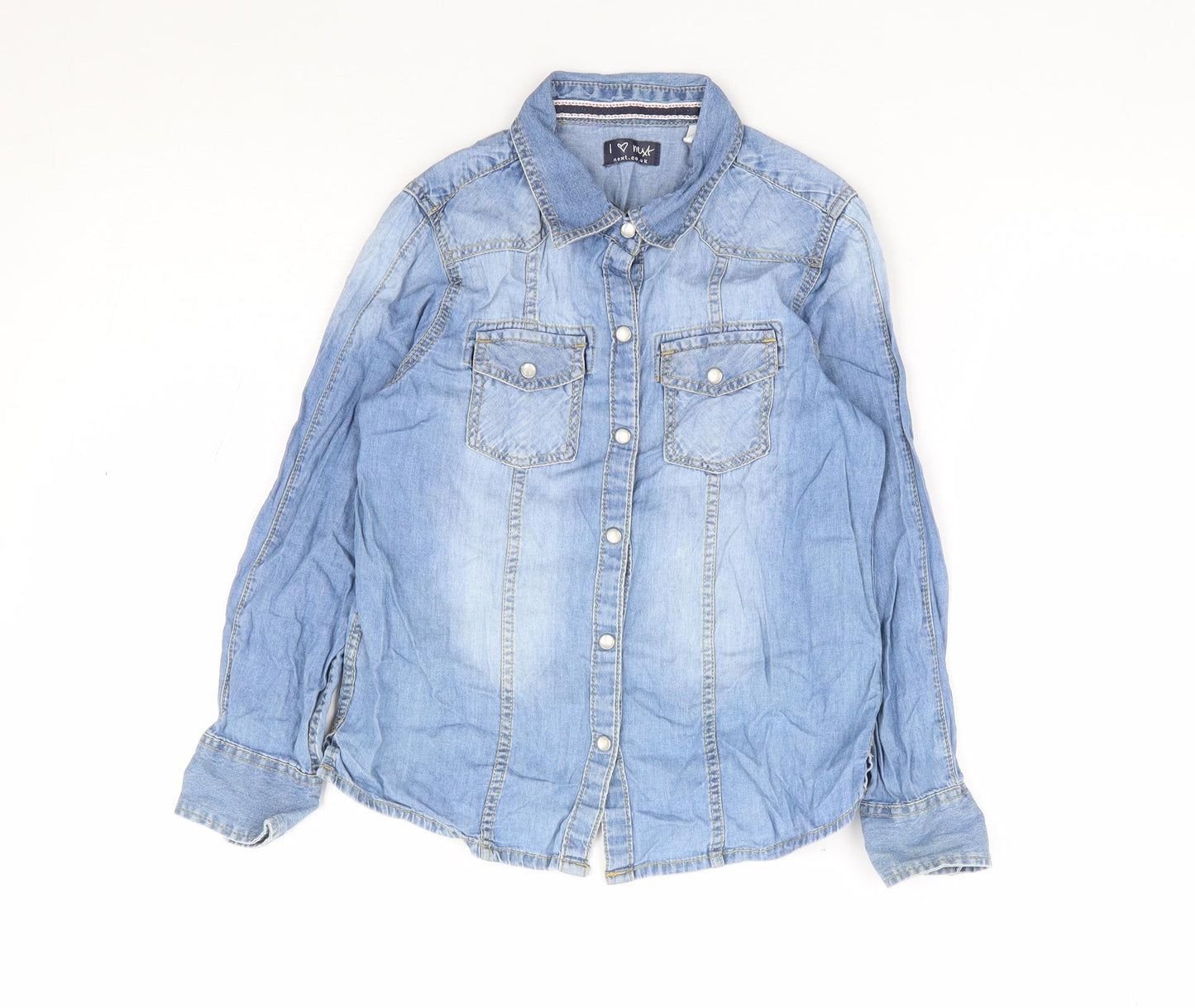 NEXT Girls Blue 100% Cotton Jersey Button-Up Size 7 Years Collared Snap