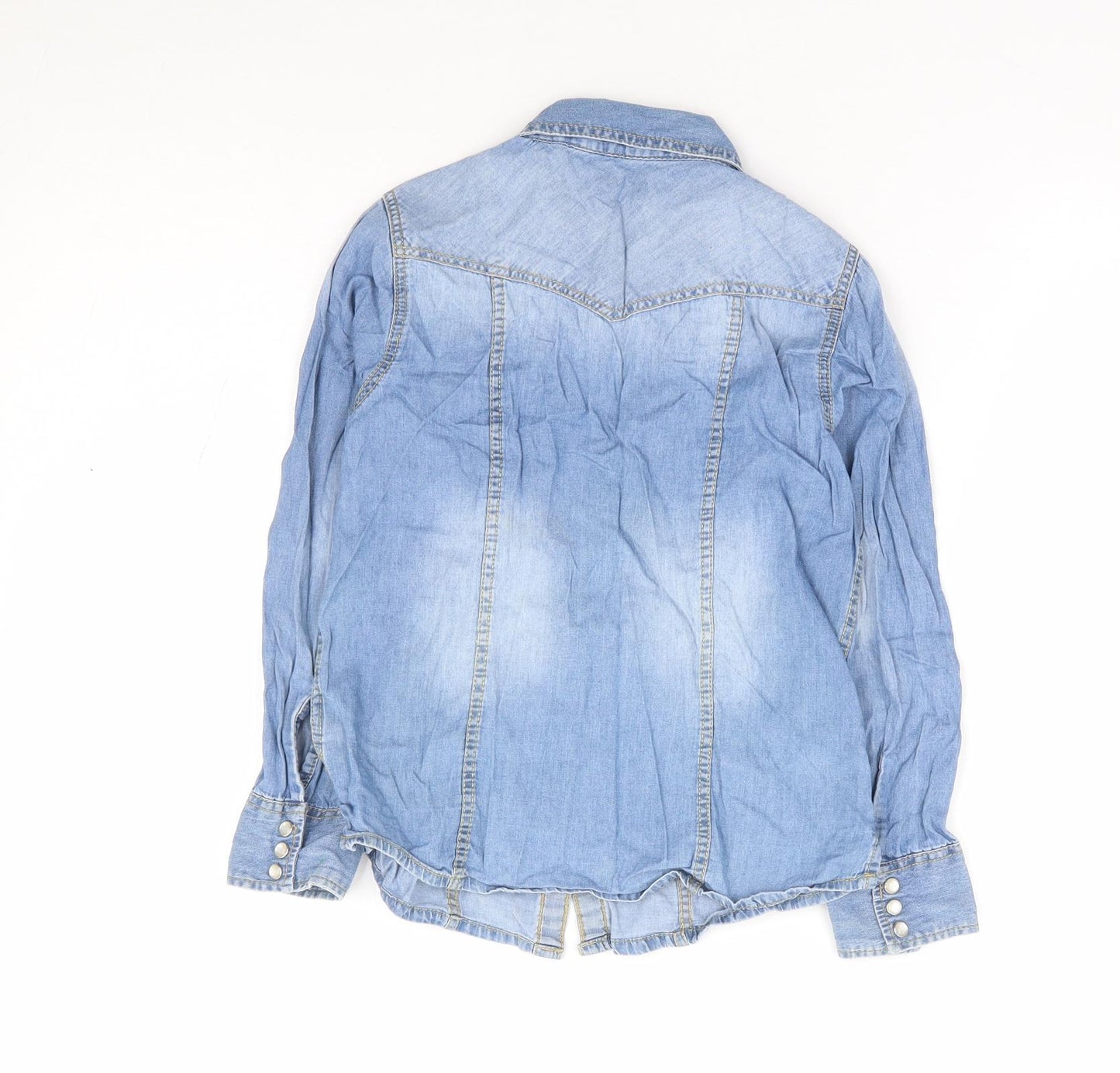 NEXT Girls Blue 100% Cotton Jersey Button-Up Size 7 Years Collared Snap