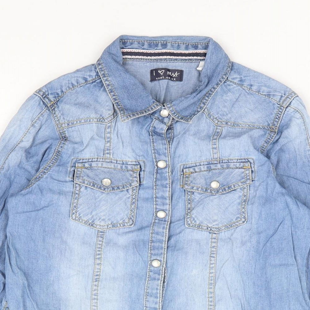 NEXT Girls Blue 100% Cotton Jersey Button-Up Size 7 Years Collared Snap