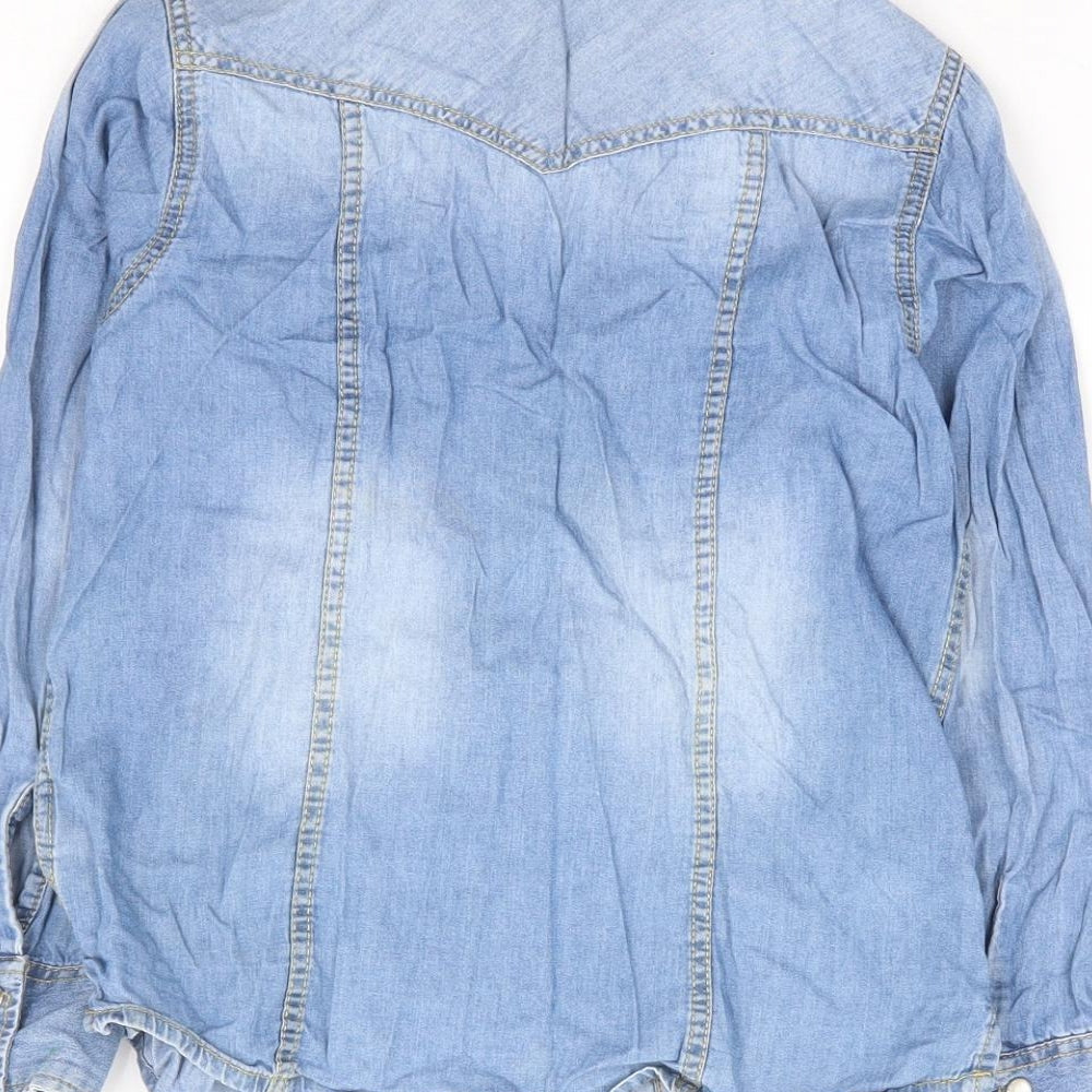 NEXT Girls Blue 100% Cotton Jersey Button-Up Size 7 Years Collared Snap