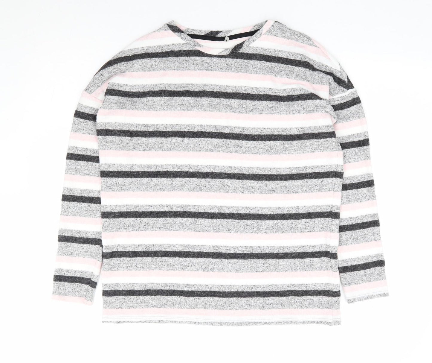George Womens Grey Round Neck Striped Polyester Pullover Jumper Size 12