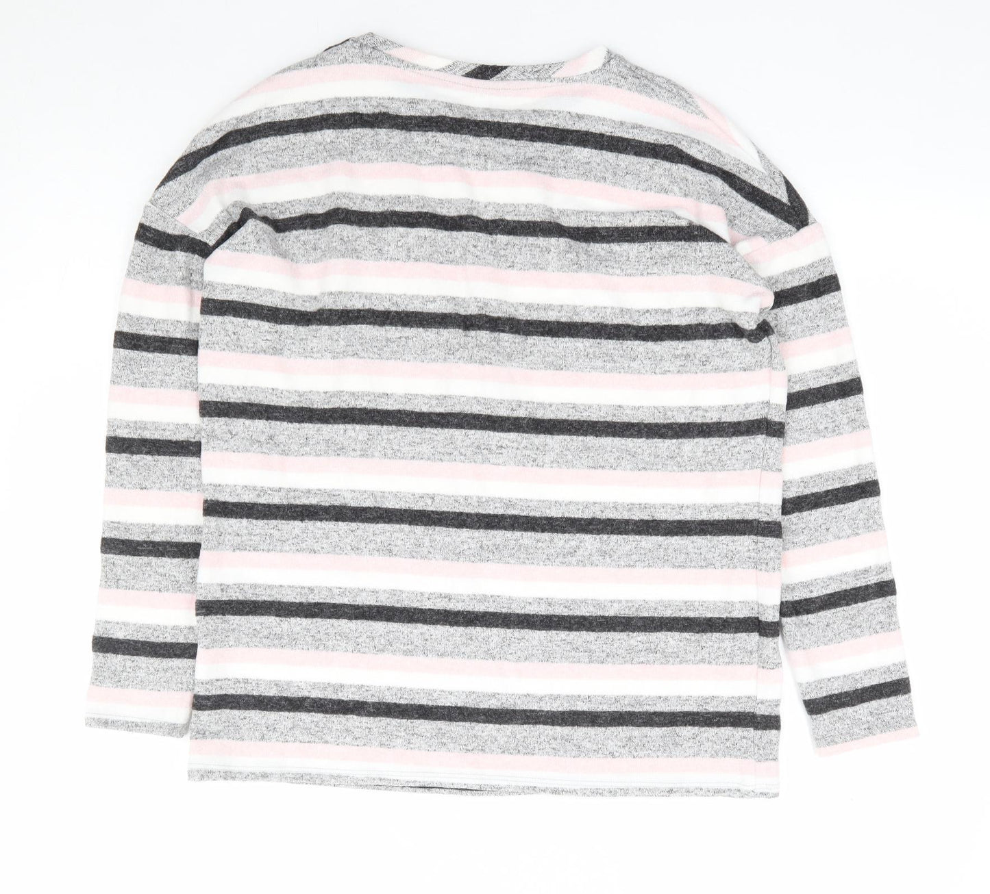 George Womens Grey Round Neck Striped Polyester Pullover Jumper Size 12