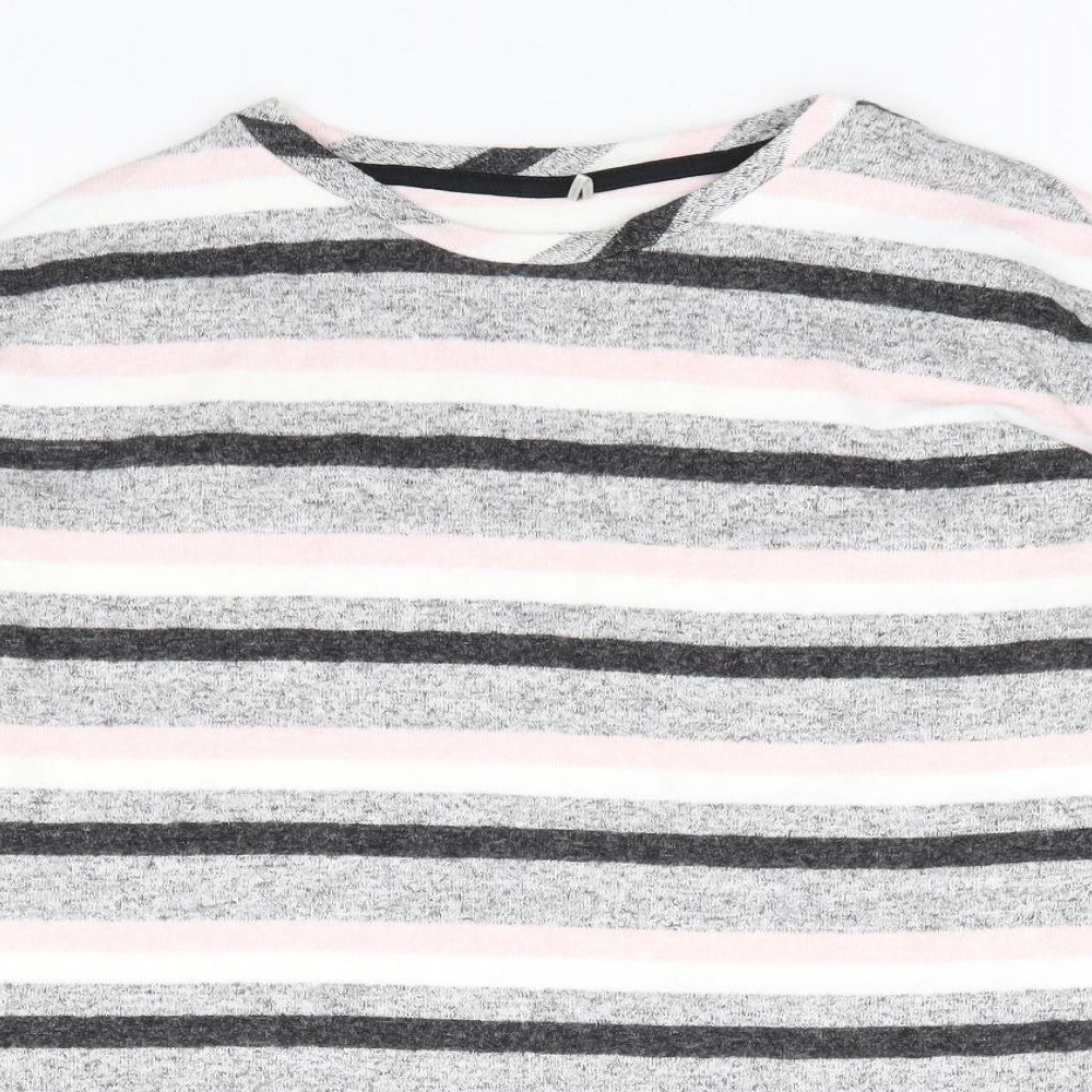 George Womens Grey Round Neck Striped Polyester Pullover Jumper Size 12