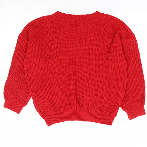 Preworn Womens Red Round Neck Acrylic Pullover Jumper Size M