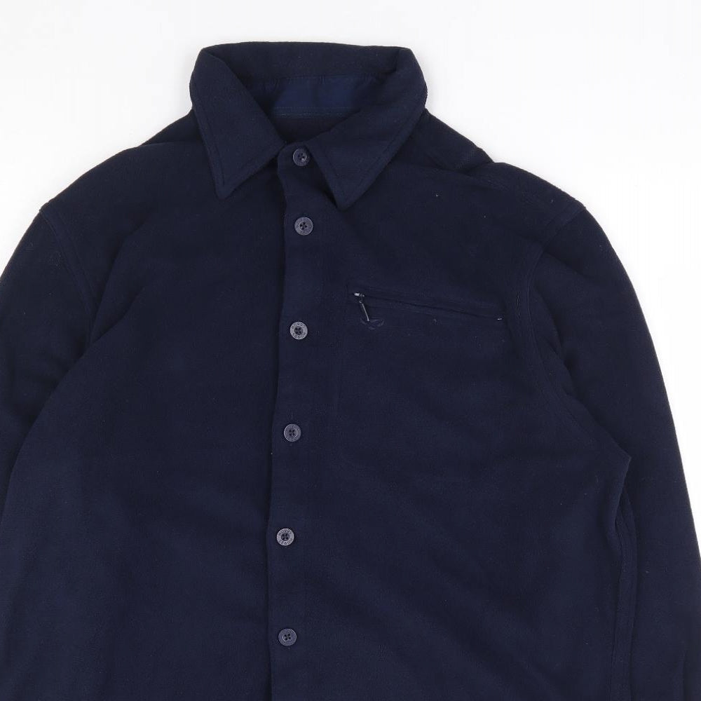 Hoggs of Fife Mens Blue Polyester Button-Up Size L Collared Button