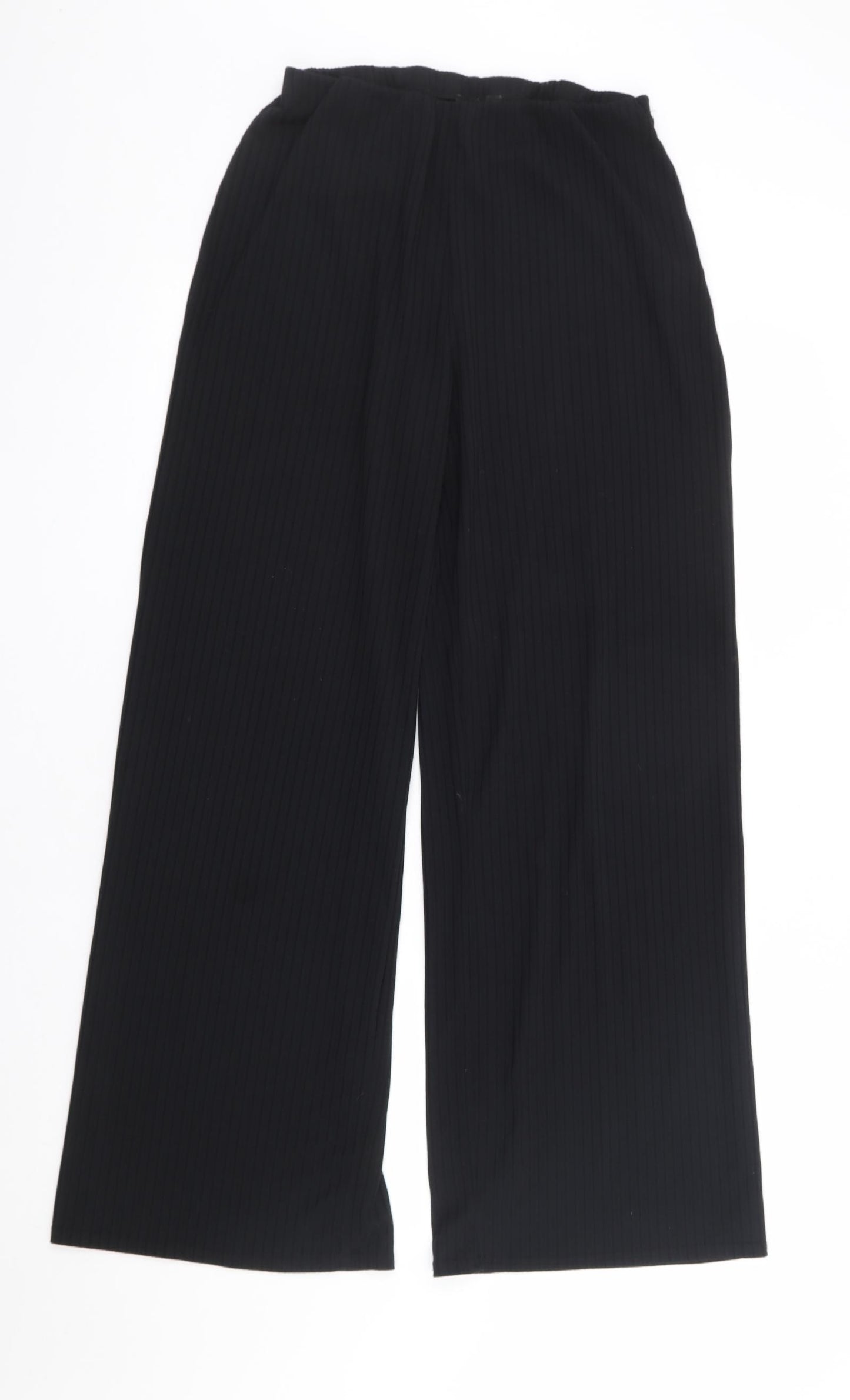 New Look Womens Black Polyester Trousers Size 14 L30 in Regular - Ribbed