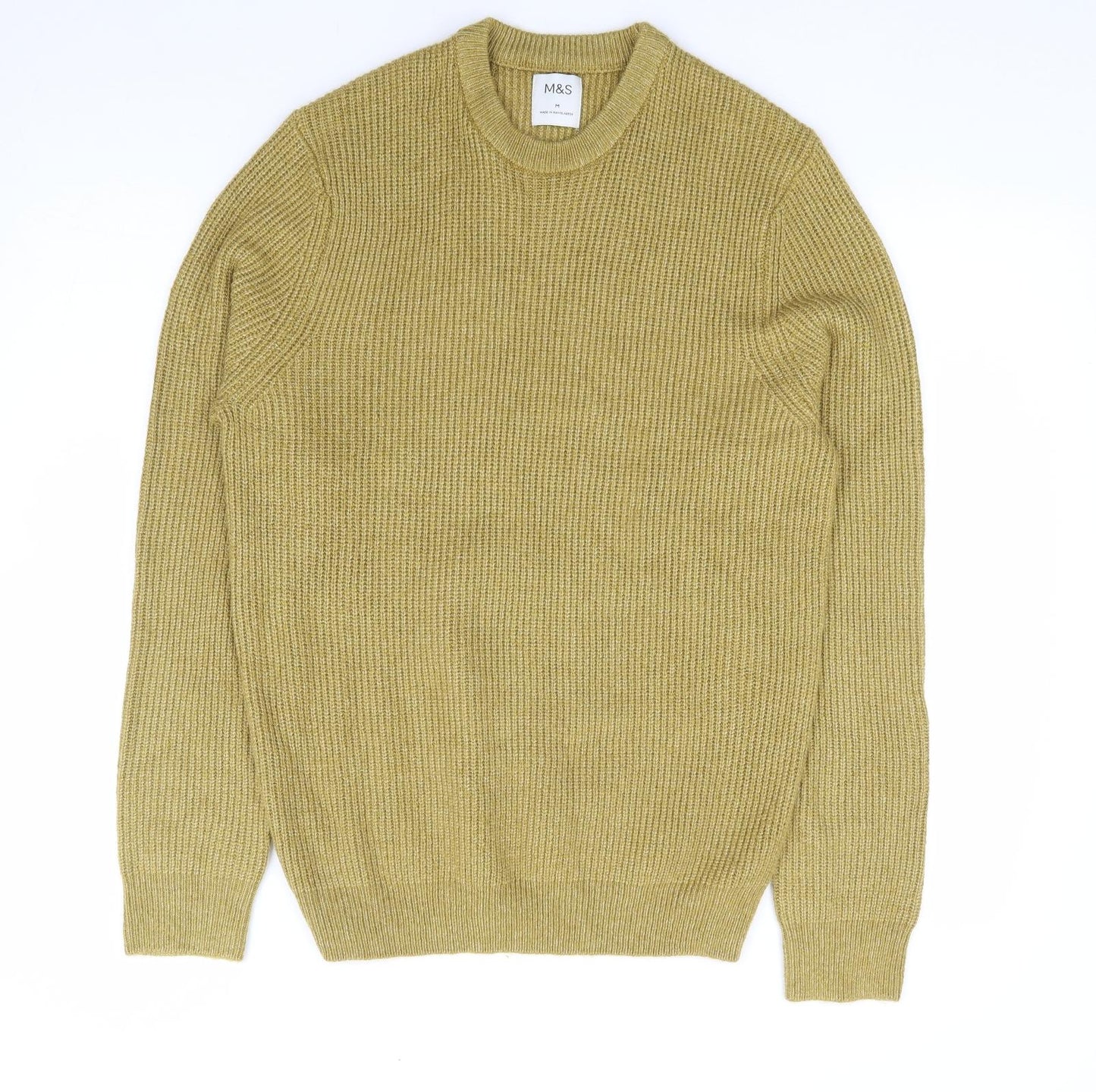 Marks and Spencer Mens Yellow Crew Neck Polyamide Pullover Jumper Size M