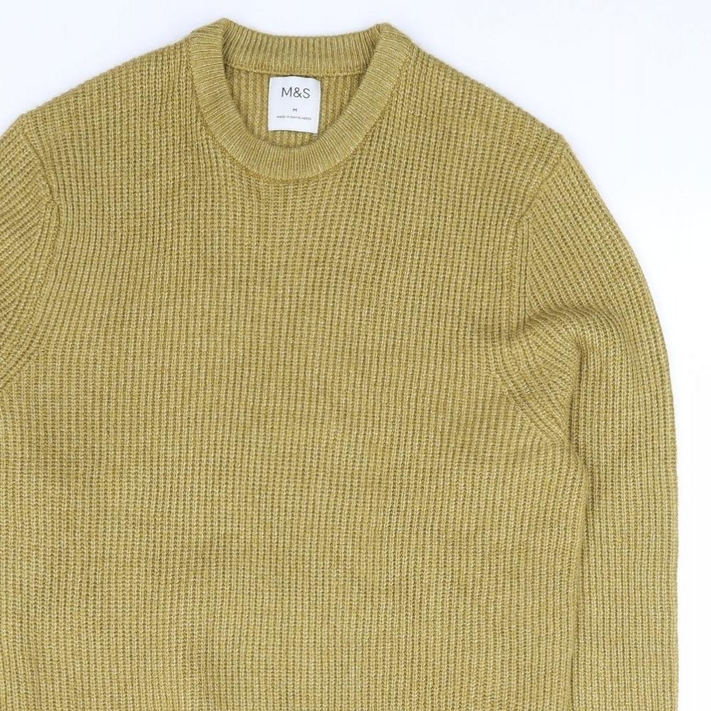 Marks and Spencer Mens Yellow Crew Neck Polyamide Pullover Jumper Size M
