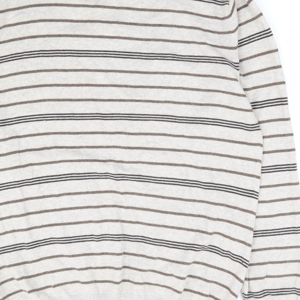 Thomas Nash Mens Beige Round Neck Striped Cotton Pullover Jumper Size M