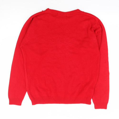 Top Secret Womens Red Round Neck Floral Acrylic Pullover Jumper Size M