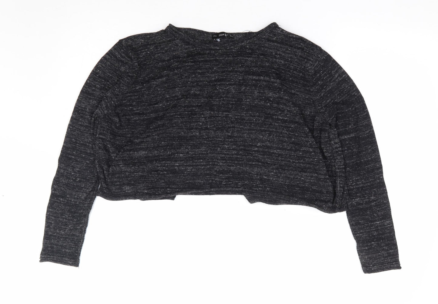 Zara Womens Grey Round Neck Viscose Pullover Jumper Size S - Cropped