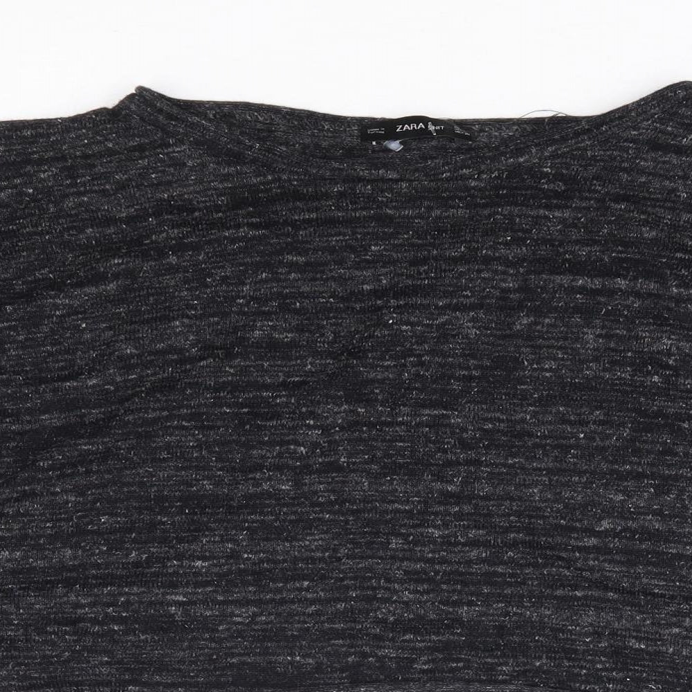 Zara Womens Grey Round Neck Viscose Pullover Jumper Size S - Cropped